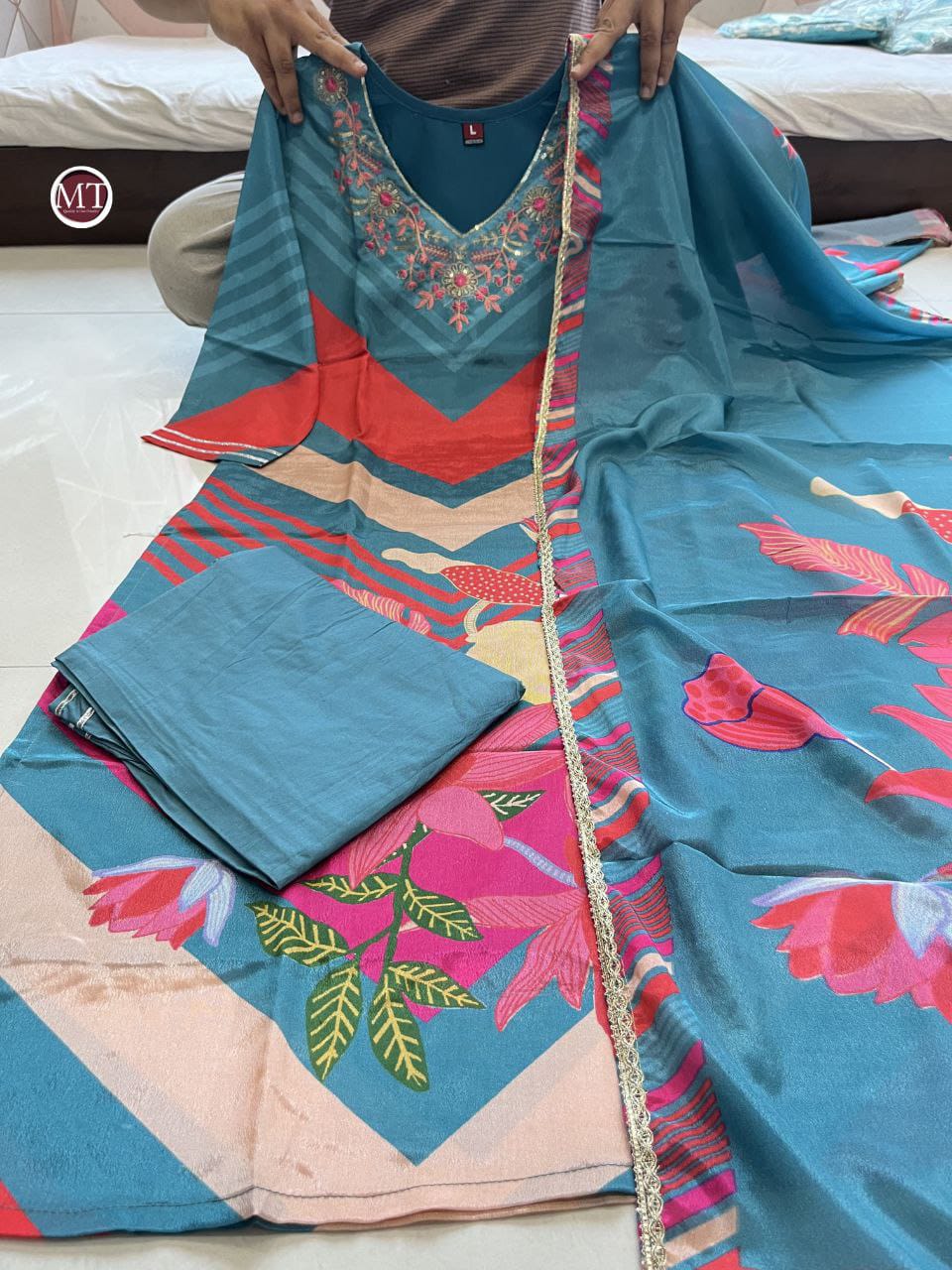 MT Green Mehera Chinon Printed Kurti With Bottom Dupatta Wholesale Shop In Surat